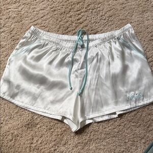 White Satin Bride Shorts with Blue Accents